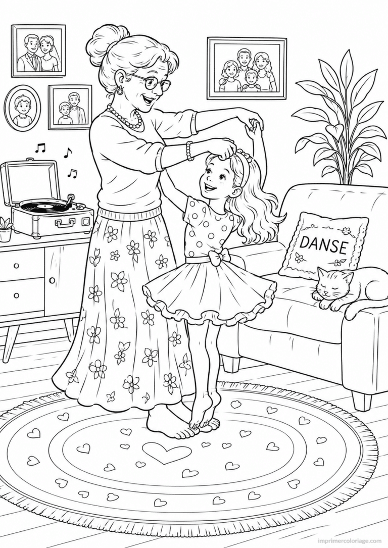 coloriage danse mamie salon - dessin gratuit &agrave; imprimer