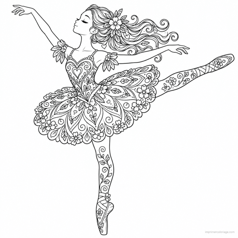 coloriage danse mandala ballerine arabesques fleurs - dessin gratuit &agrave; imprimer