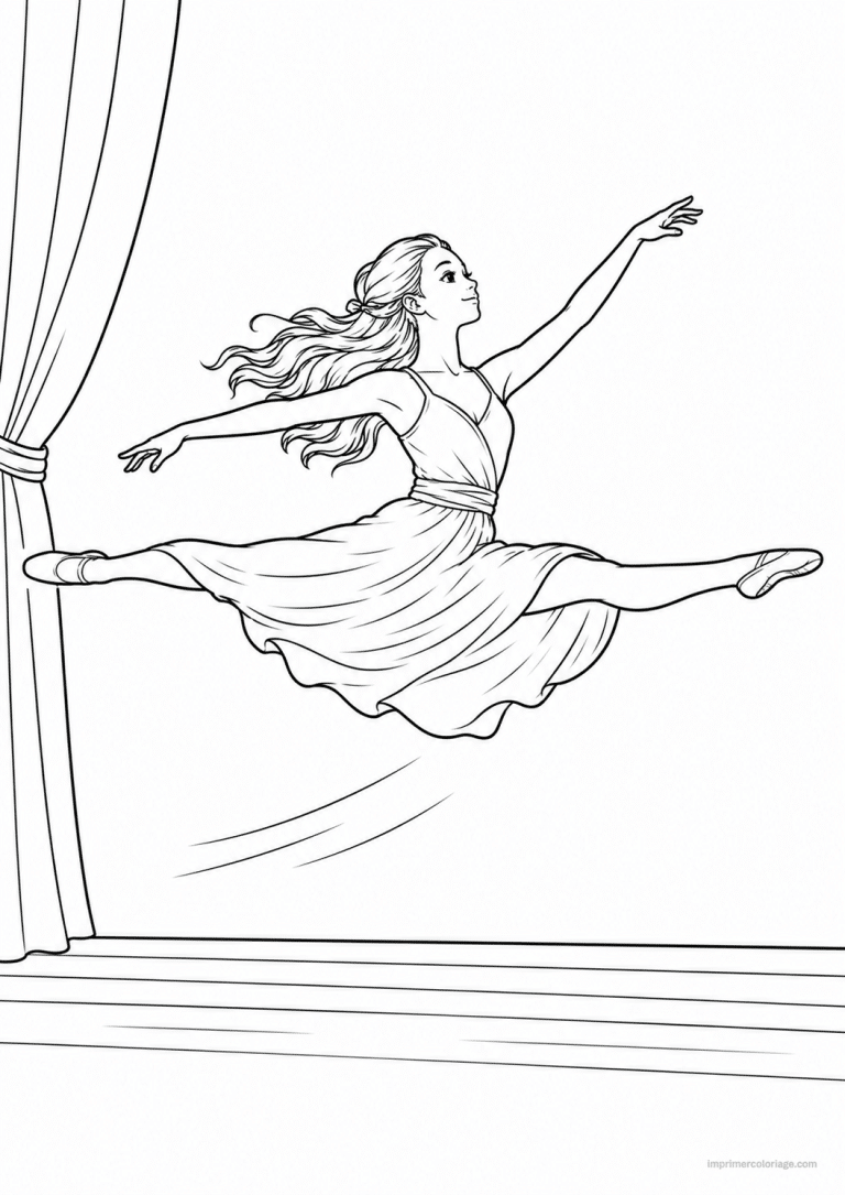 coloriage danse saut grand ecart - dessin gratuit &agrave; imprimer
