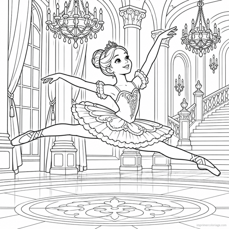 coloriage danse scene ballerine chateau grand saut - dessin gratuit &agrave; imprimer