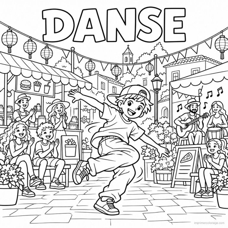 coloriage danse scene danseur festival place village titre haut - dessin gratuit &agrave; imprimer