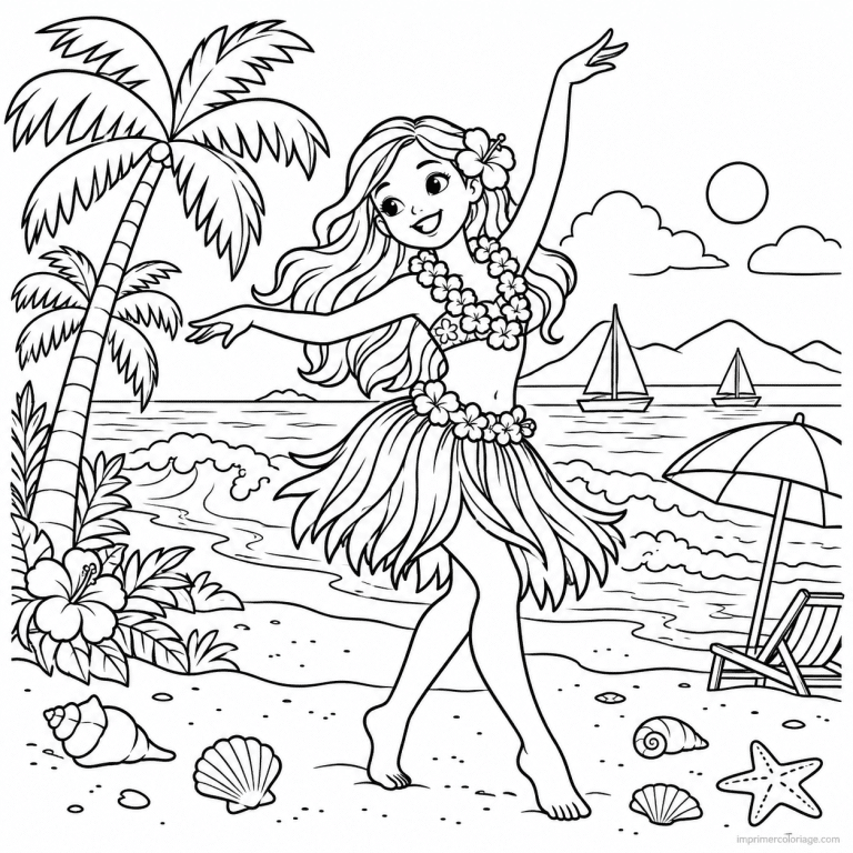 coloriage danse scene plage tropicale joyeuse - dessin gratuit &agrave; imprimer