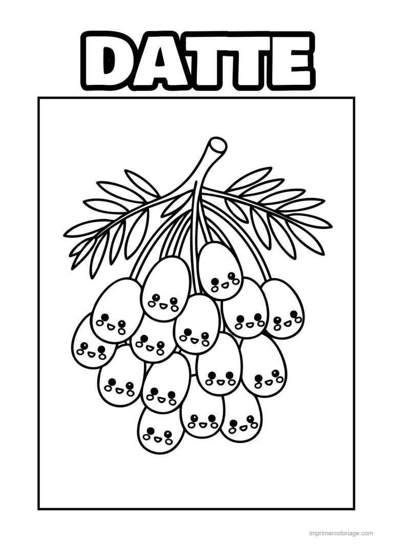 coloriage datte grappe de dattes kawaii - dessin gratuit &agrave; imprimer