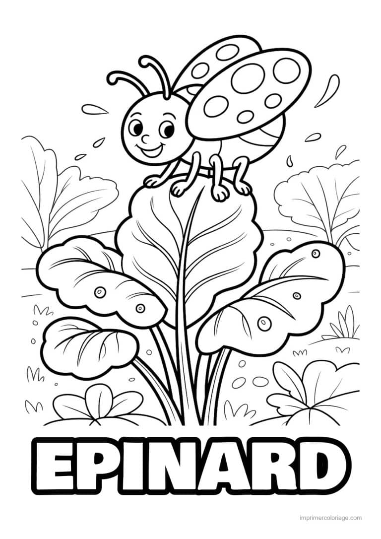coloriage epinard blette feuilles de blette et coccinelle - dessin gratuit &agrave; imprimer