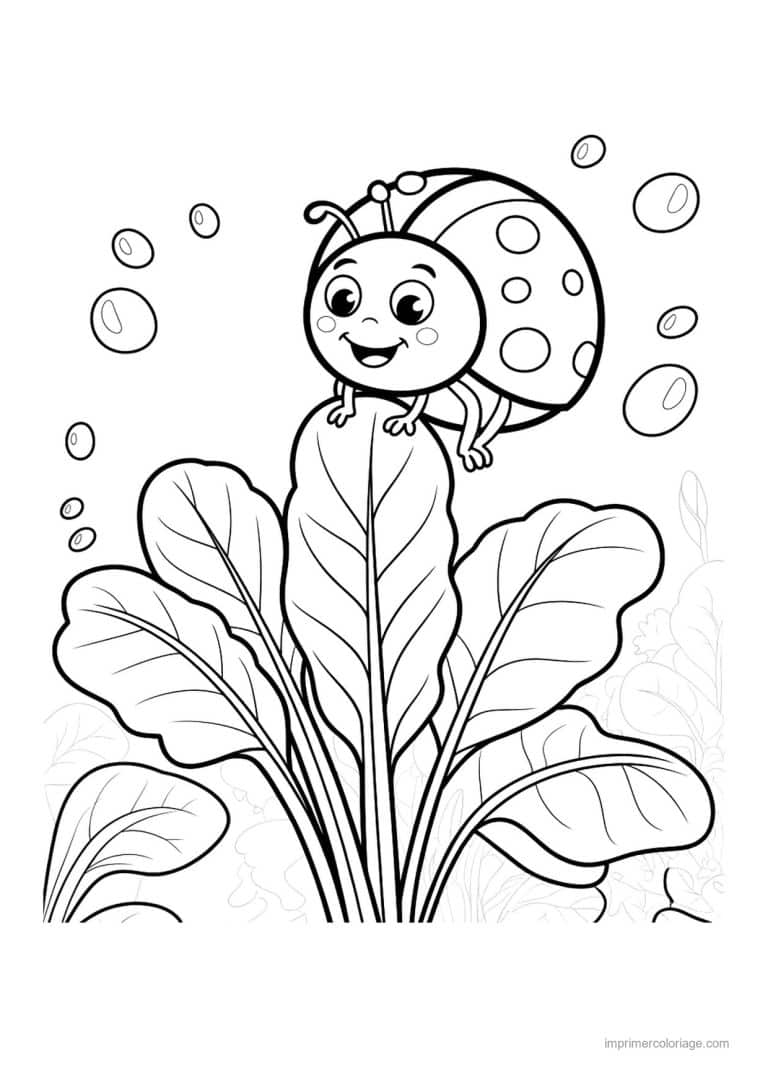 coloriage epinard blette pied d epinard et coccinelle - dessin gratuit &agrave; imprimer