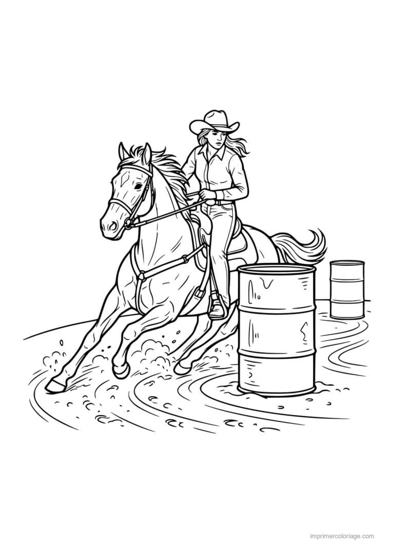 coloriage equitation cavaliere barrel racing 02 - dessin gratuit &agrave; imprimer