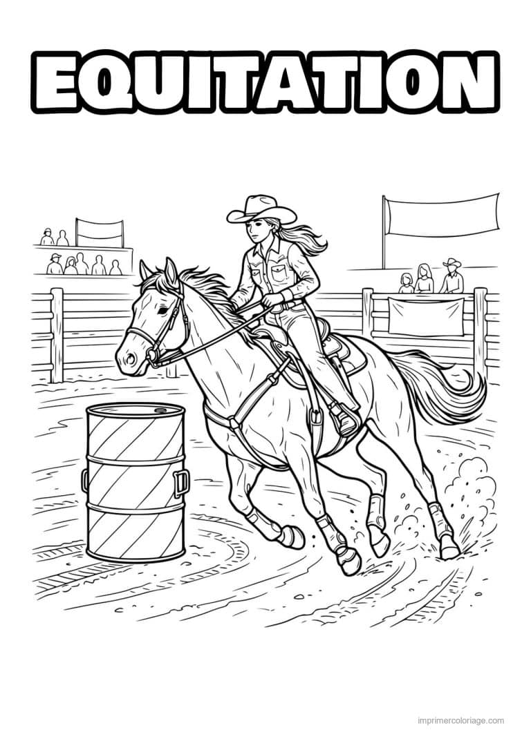 coloriage equitation cavaliere barrel racing - dessin gratuit &agrave; imprimer