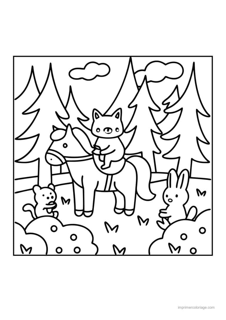 coloriage equitation chat cavalier cheval - dessin gratuit &agrave; imprimer
