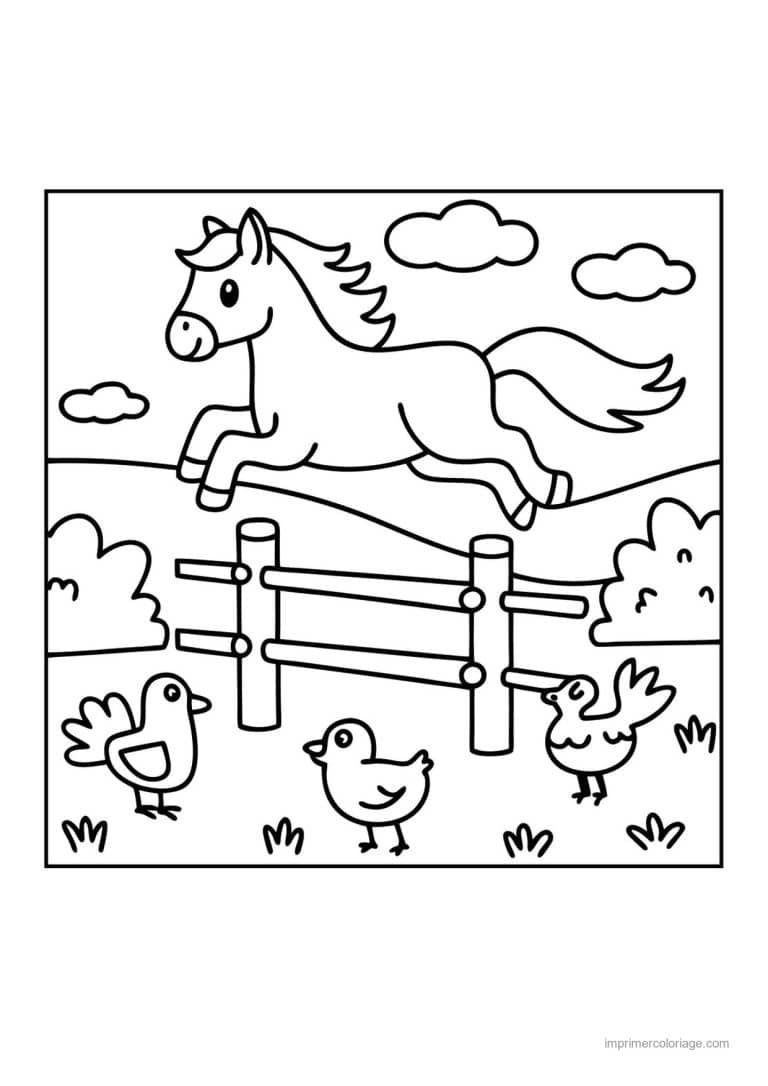 coloriage equitation cheval saut obstacle - dessin gratuit &agrave; imprimer