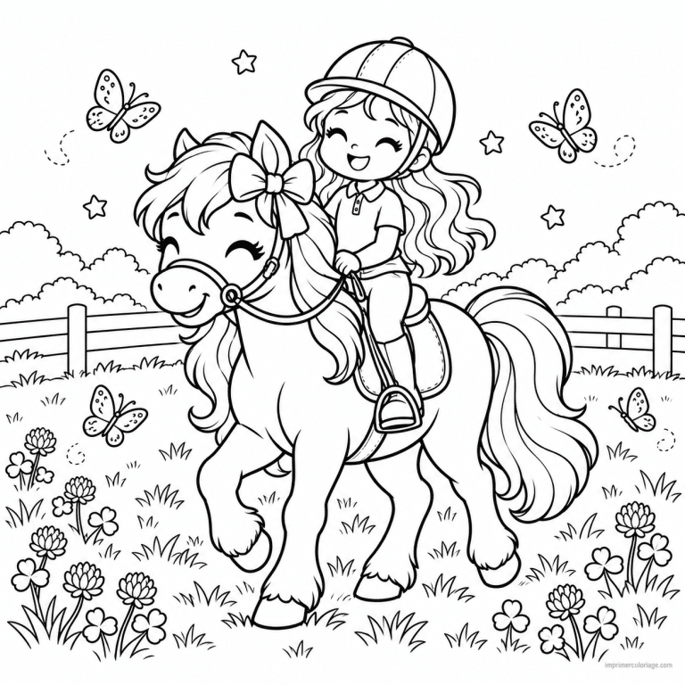 coloriage equitation cute poney noeud cavaliere prairie - dessin gratuit &agrave; imprimer