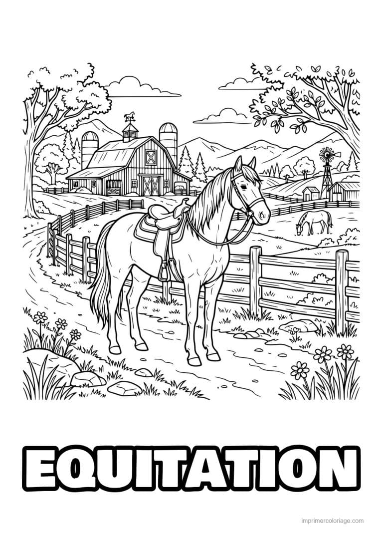 coloriage equitation enfant a cheval - dessin gratuit &agrave; imprimer
