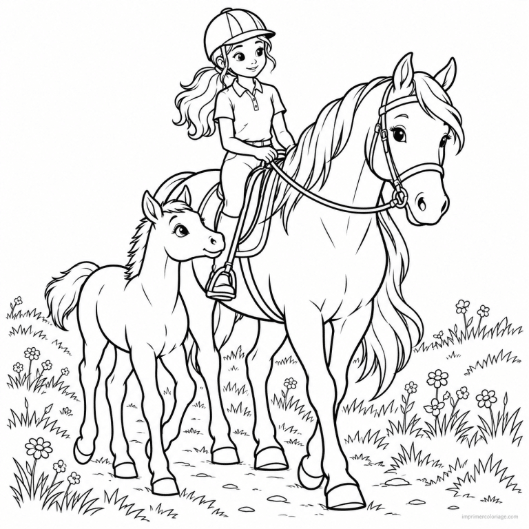 coloriage equitation friend cavaliere cheval poulain - dessin gratuit &agrave; imprimer