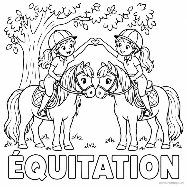 coloriage equitation friend cavaliers coeur poneys titre bas - dessin gratuit &agrave; imprimer