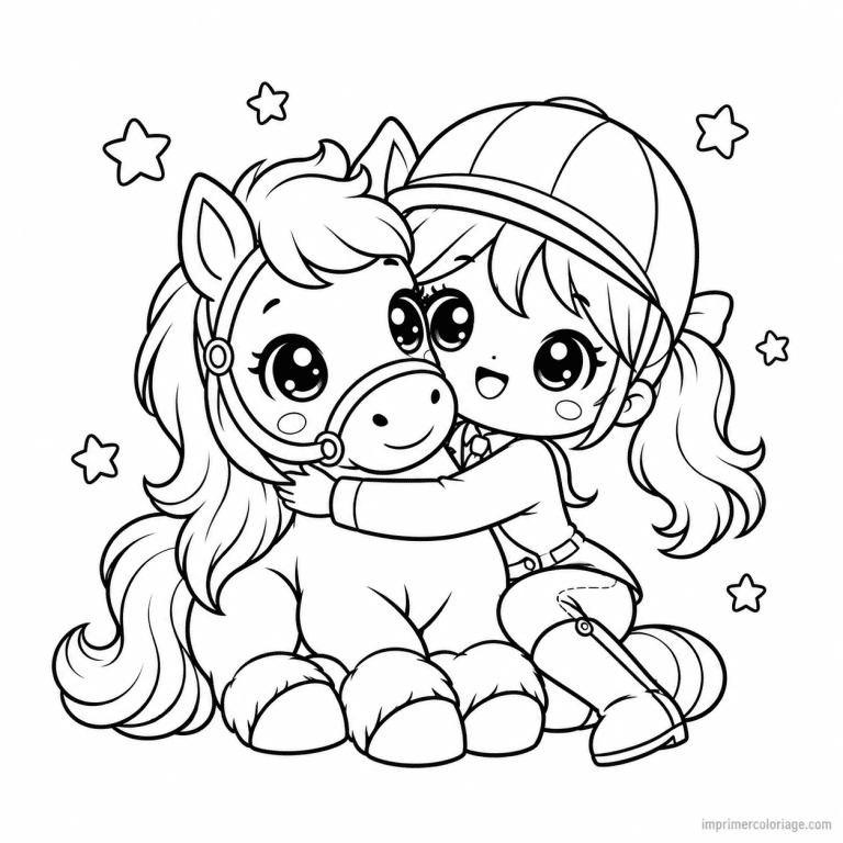 coloriage equitation kawaii calin poney cavalier - dessin gratuit &agrave; imprimer