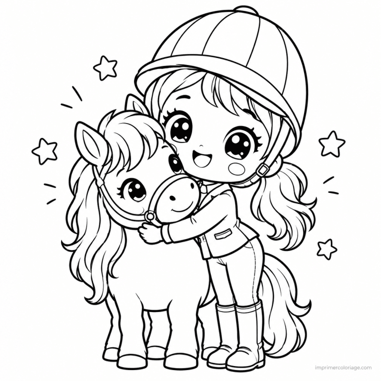 coloriage equitation kawaii cavaliere calins poney - dessin gratuit &agrave; imprimer