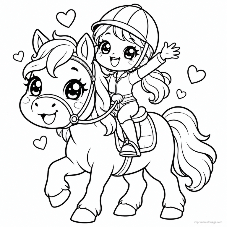 coloriage equitation kawaii cheval balade cavaliere - dessin gratuit &agrave; imprimer
