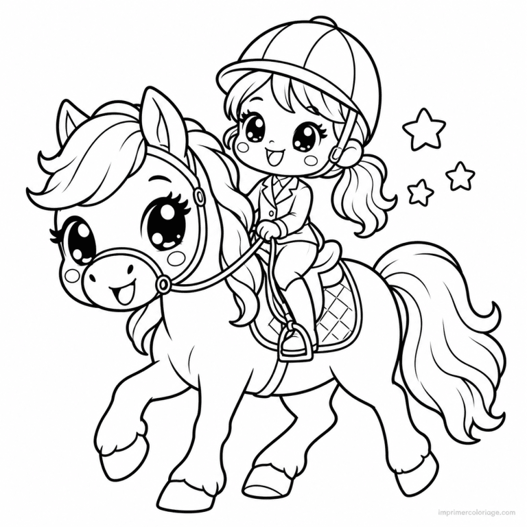 coloriage equitation kawaii poney cavalier trot - dessin gratuit &agrave; imprimer