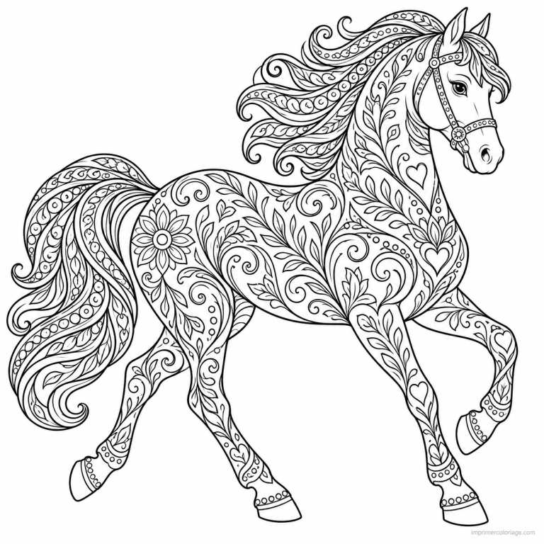 coloriage equitation mandala cheval trot arabesques - dessin gratuit &agrave; imprimer