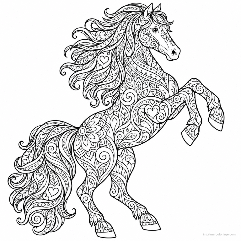 coloriage equitation mandala cheval zentangle cabrage - dessin gratuit &agrave; imprimer