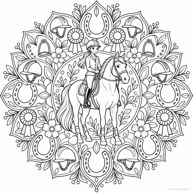 coloriage equitation mandala fer cheval - dessin gratuit &agrave; imprimer