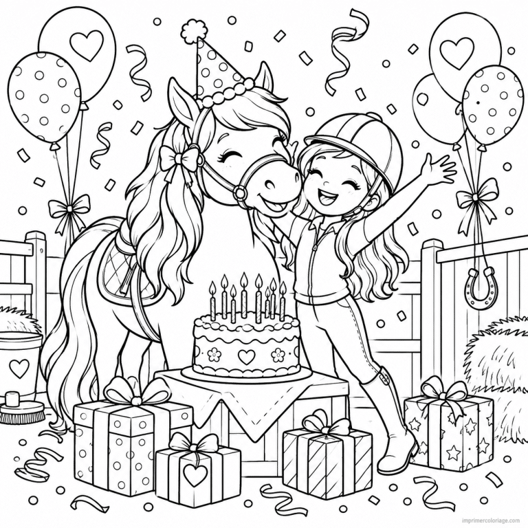 coloriage equitation party anniversaire cavaliere poney - dessin gratuit &agrave; imprimer