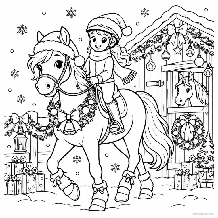 coloriage equitation party cheval noel cavalier cadeaux - dessin gratuit &agrave; imprimer