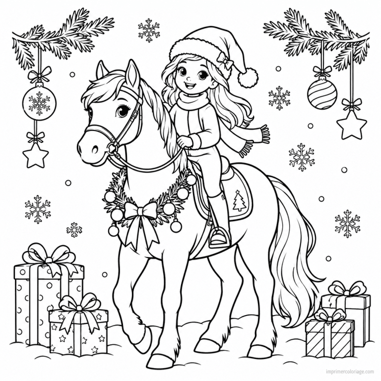 coloriage equitation party fete noel - dessin gratuit &agrave; imprimer
