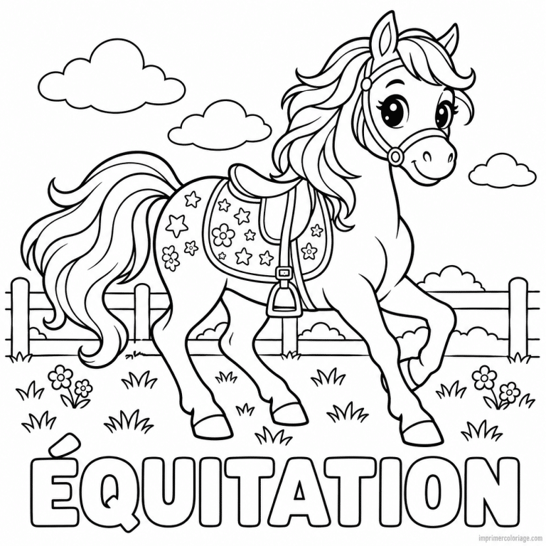 coloriage equitation pattern cheval motifs etoiles titre bas - dessin gratuit &agrave; imprimer