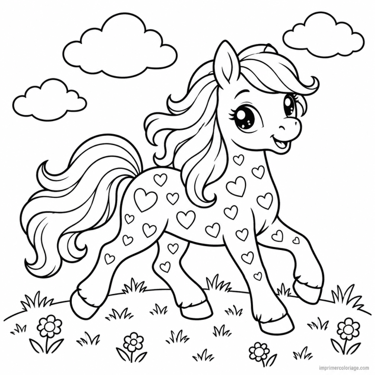 coloriage equitation pattern poney motifs coeurs herbe - dessin gratuit &agrave; imprimer