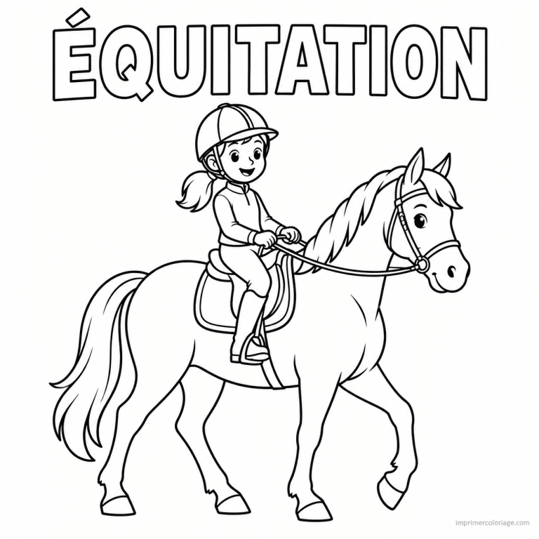 coloriage equitation simple balade titre haut - dessin gratuit &agrave; imprimer