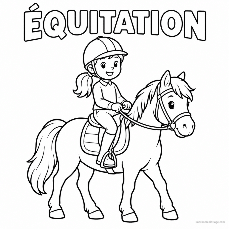coloriage equitation simple cavalier poney selle titre haut - dessin gratuit &agrave; imprimer