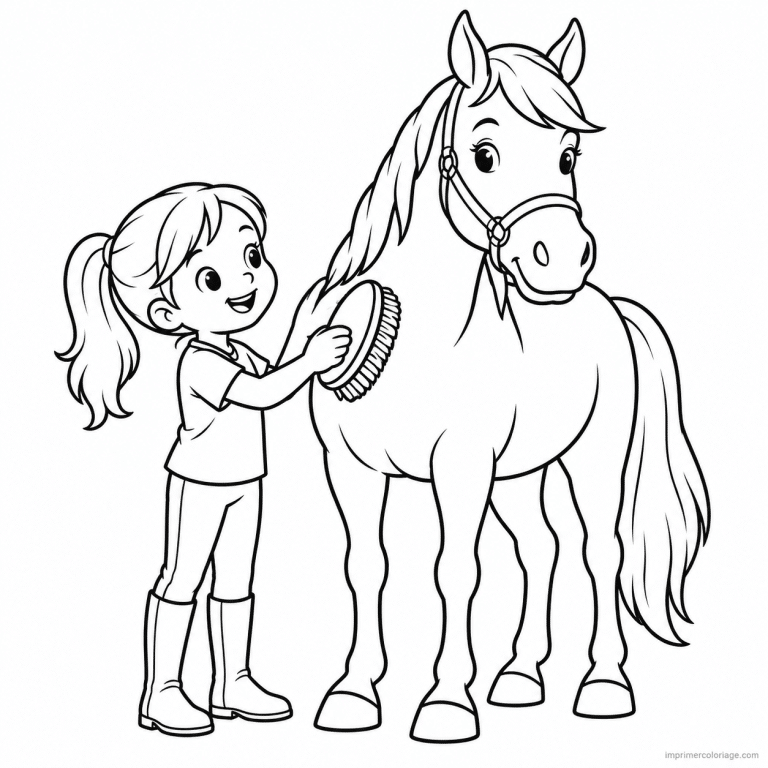 coloriage equitation simple cheval brossage - dessin gratuit &agrave; imprimer