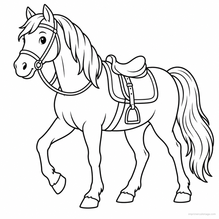 coloriage equitation simple cheval marche selle - dessin gratuit &agrave; imprimer