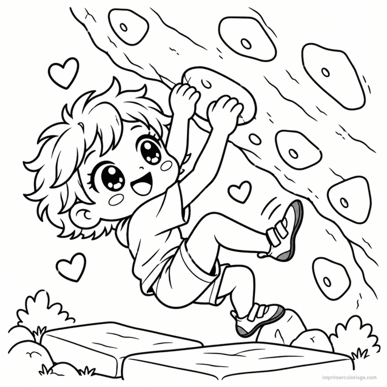 coloriage escalade kawaii grimpeur bloc rocher - dessin gratuit &agrave; imprimer