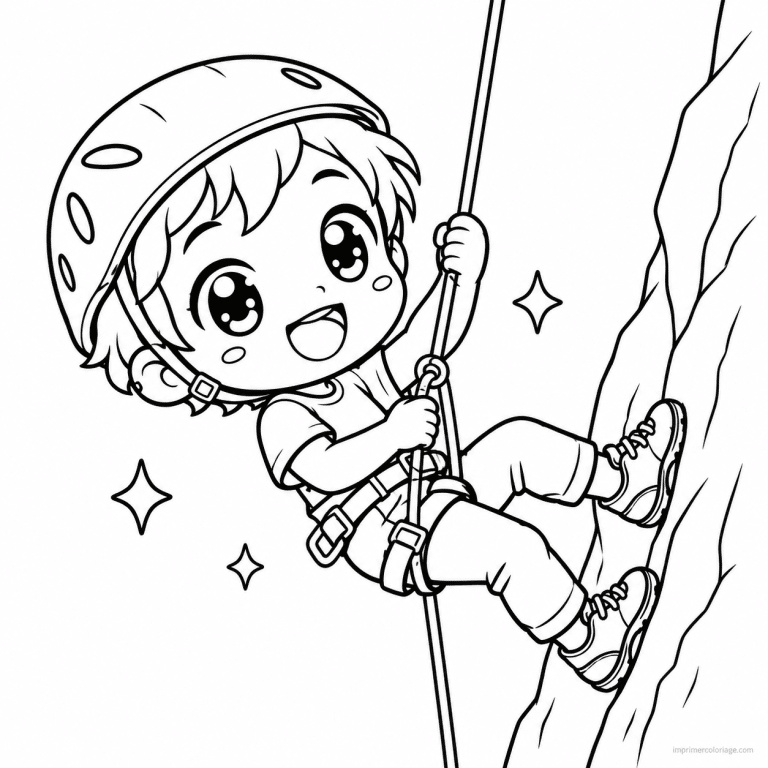 coloriage escalade kawaii grimpeur descente corde - dessin gratuit &agrave; imprimer