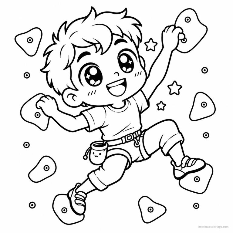 coloriage escalade kawaii grimpeur prises mur - dessin gratuit &agrave; imprimer