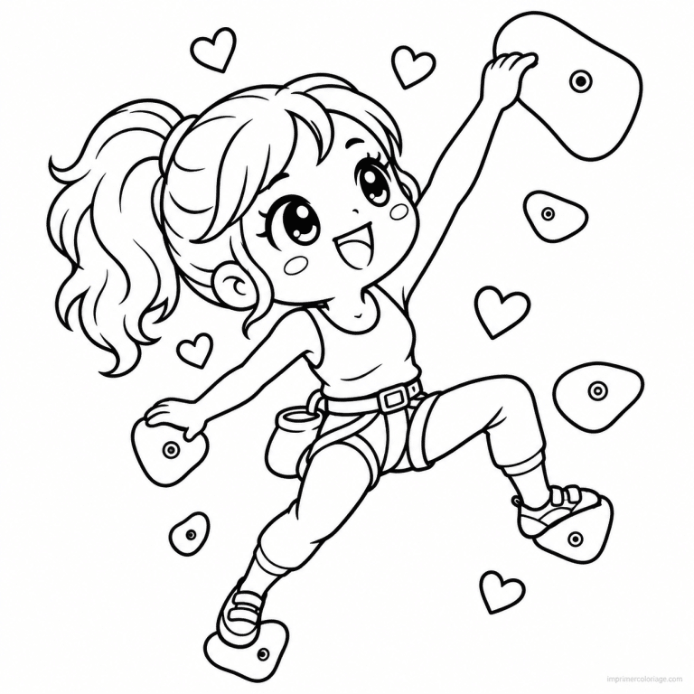 coloriage escalade kawaii grimpeuse prise haute - dessin gratuit &agrave; imprimer
