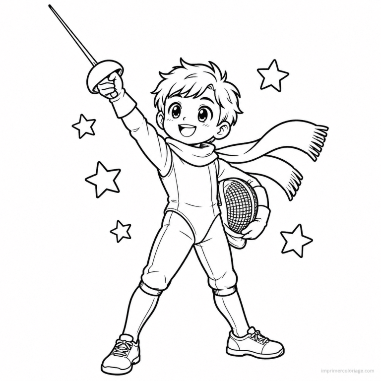 coloriage escrime cute escrimeur echarpe victoire - dessin gratuit &agrave; imprimer