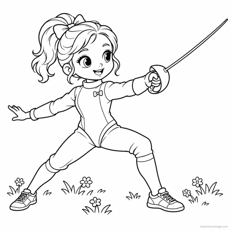 coloriage escrime cute escrimeuse noeud parade sabre - dessin gratuit &agrave; imprimer