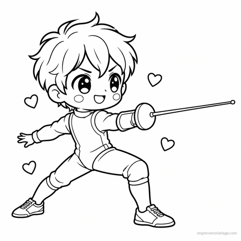 coloriage escrime kawaii escrimeur garde epee - dessin gratuit &agrave; imprimer