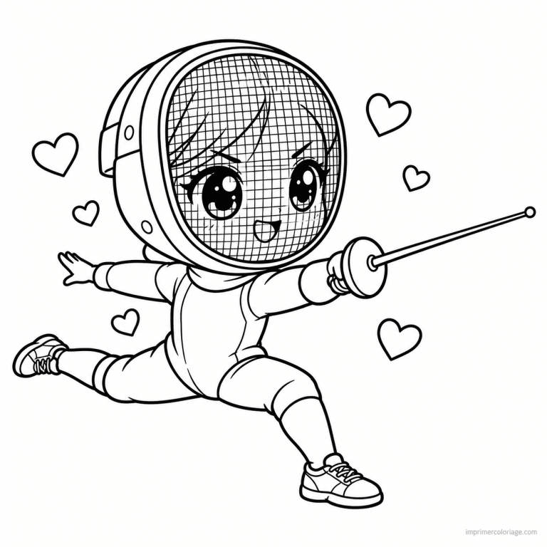 coloriage escrime kawaii escrimeur masque entrainement - dessin gratuit &agrave; imprimer