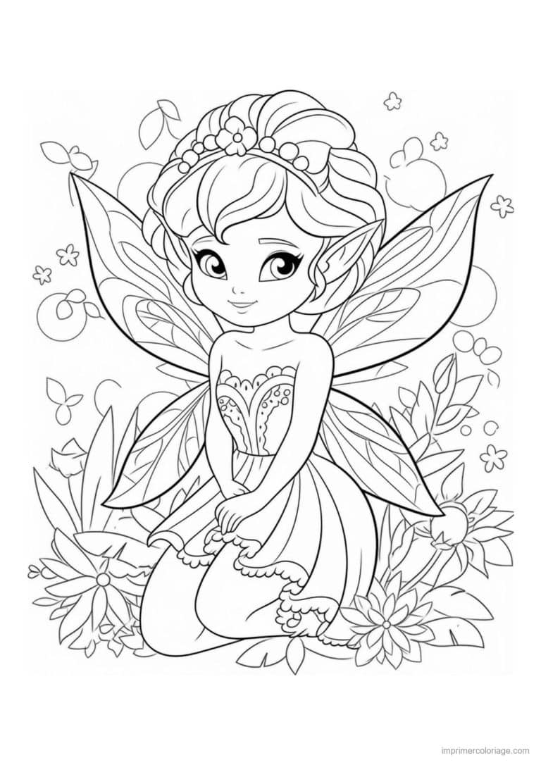 coloriage fee a genoux dans le jardin - dessin gratuit &agrave; imprimer