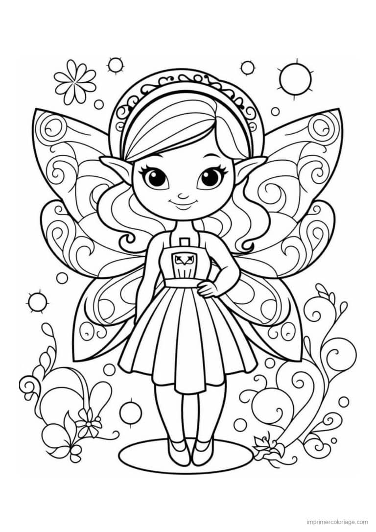 coloriage fee ailes a volutes - dessin gratuit &agrave; imprimer
