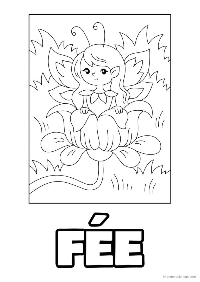 coloriage fee assise dans une fleur - dessin gratuit &agrave; imprimer