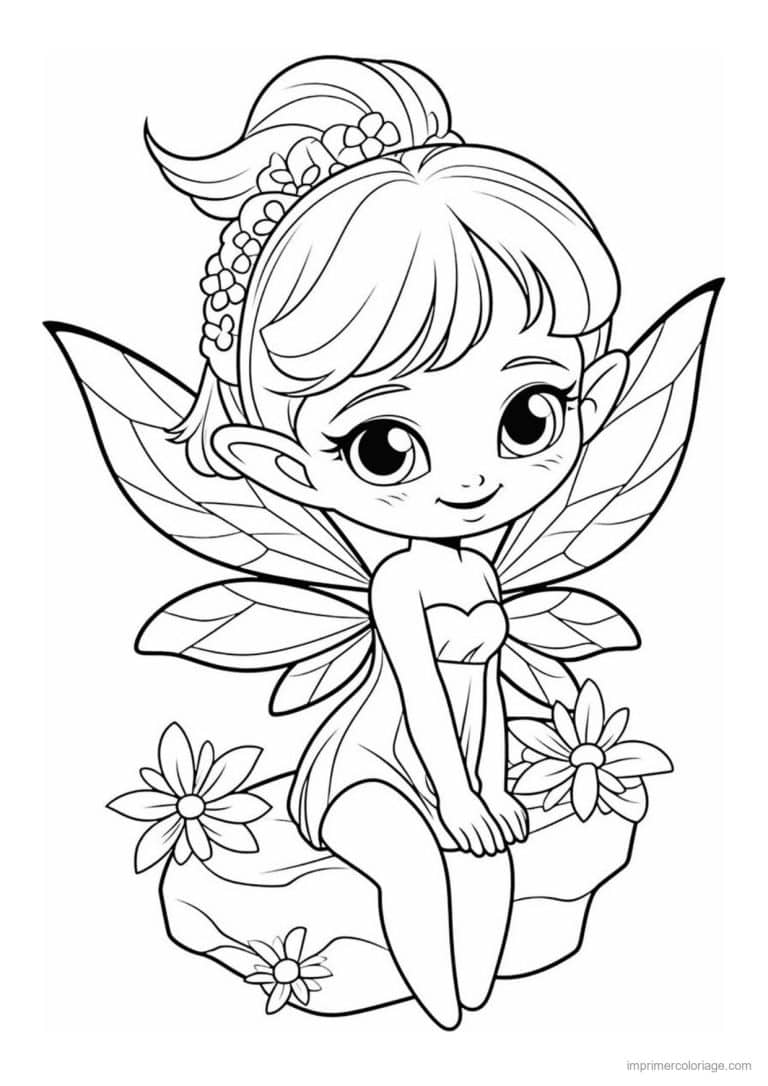 coloriage fee assise sur un rocher - dessin gratuit &agrave; imprimer