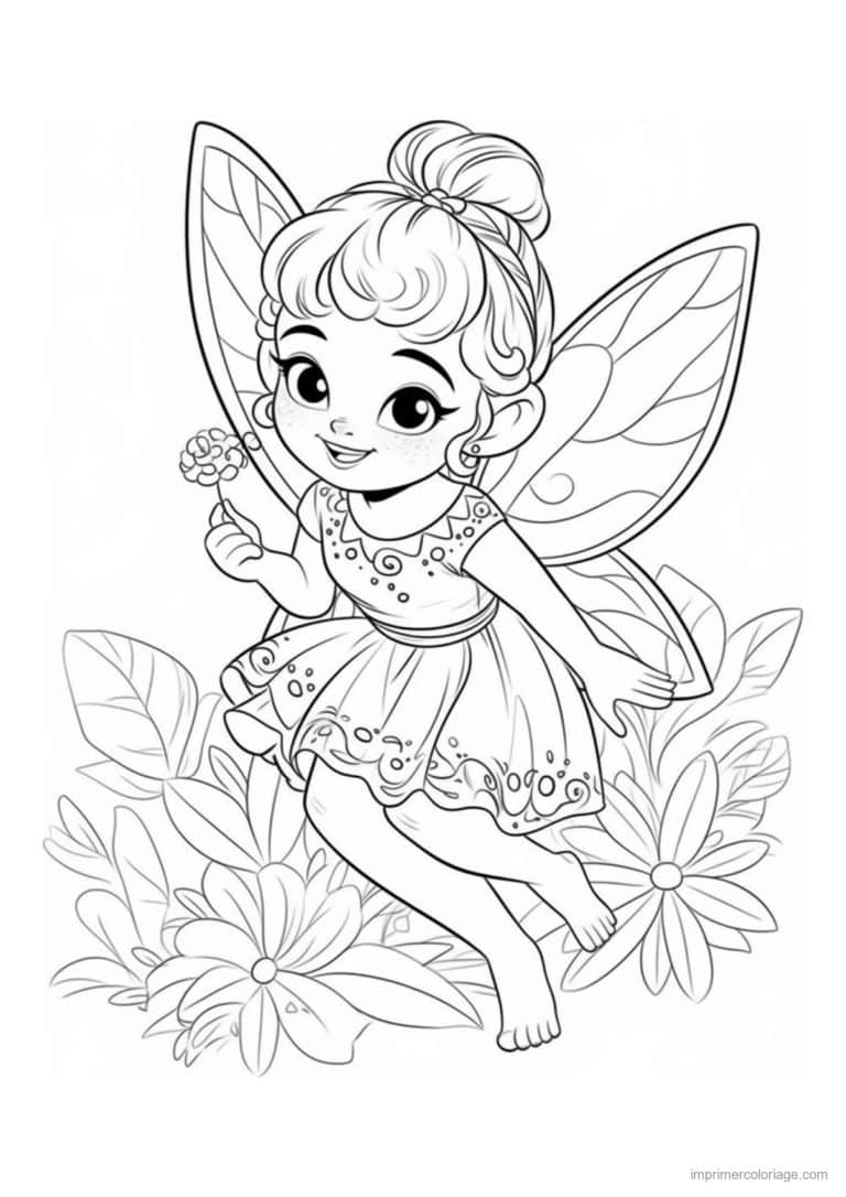coloriage fee assise sur une feuille - dessin gratuit &agrave; imprimer