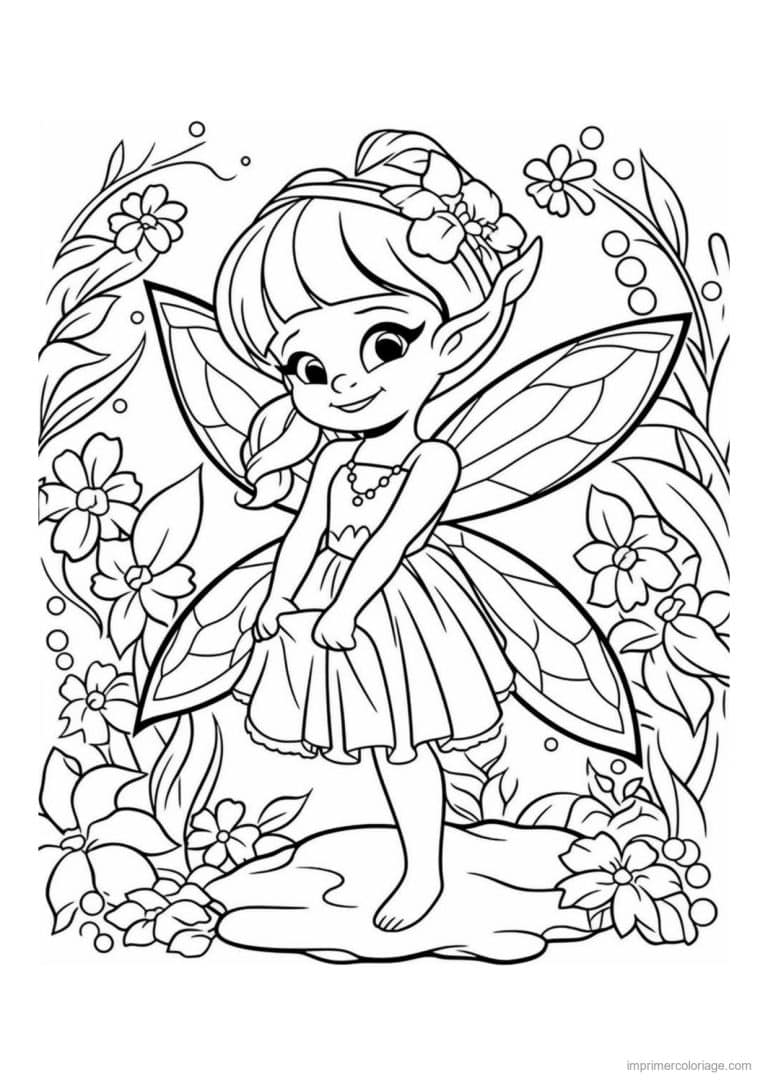 coloriage fee assise sur une pierre - dessin gratuit &agrave; imprimer