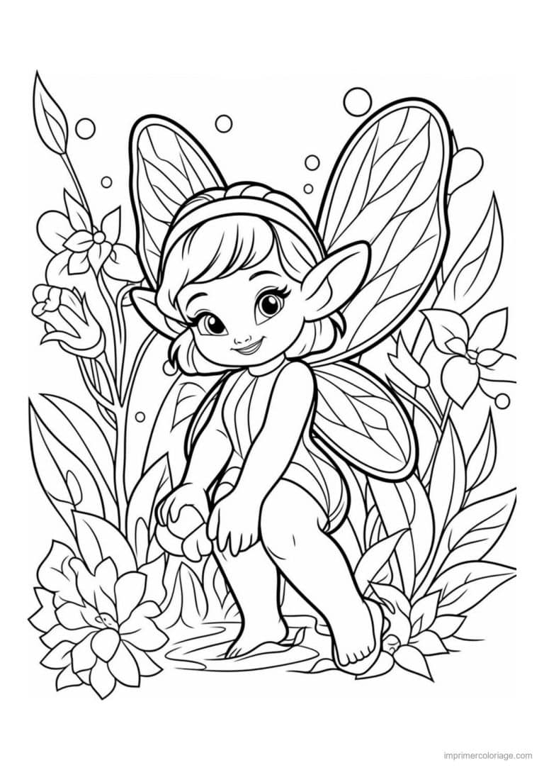 coloriage fee au milieu des herbes - dessin gratuit &agrave; imprimer