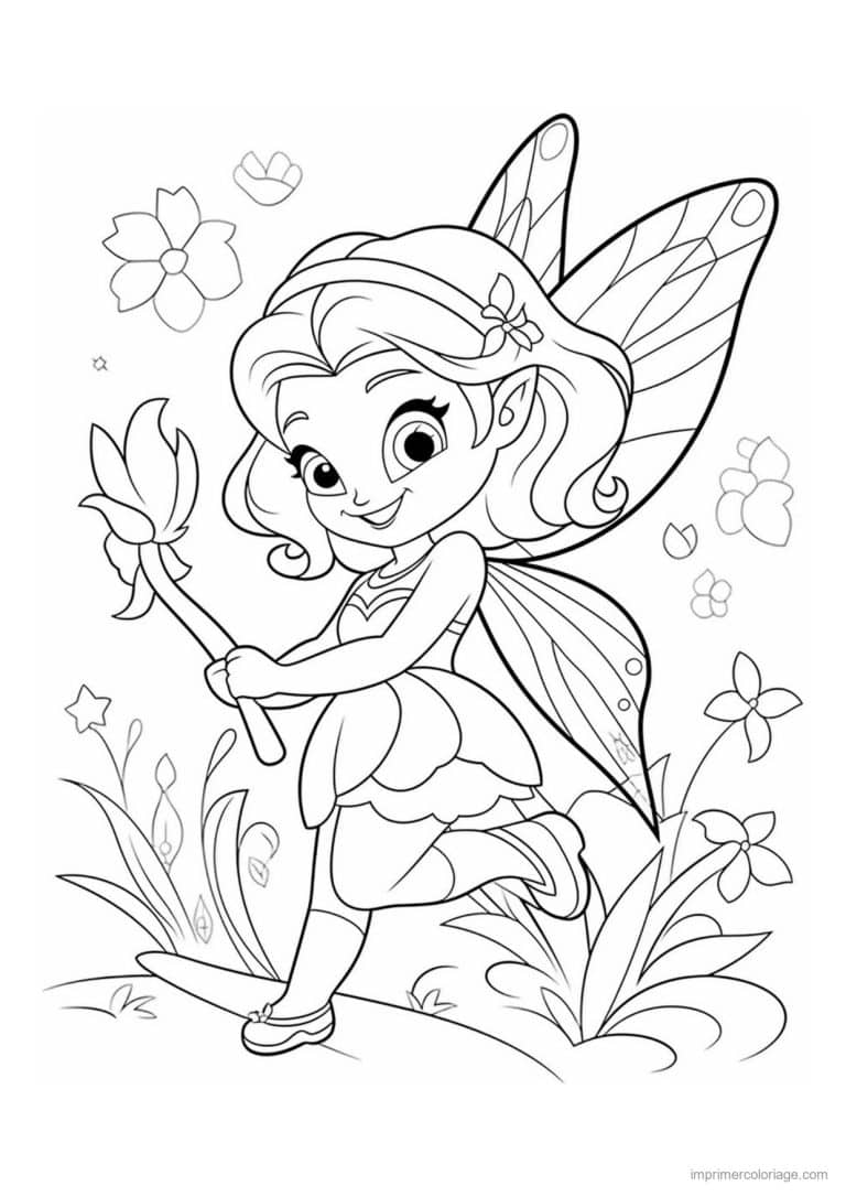 coloriage fee baguette etoilee au pre - dessin gratuit &agrave; imprimer