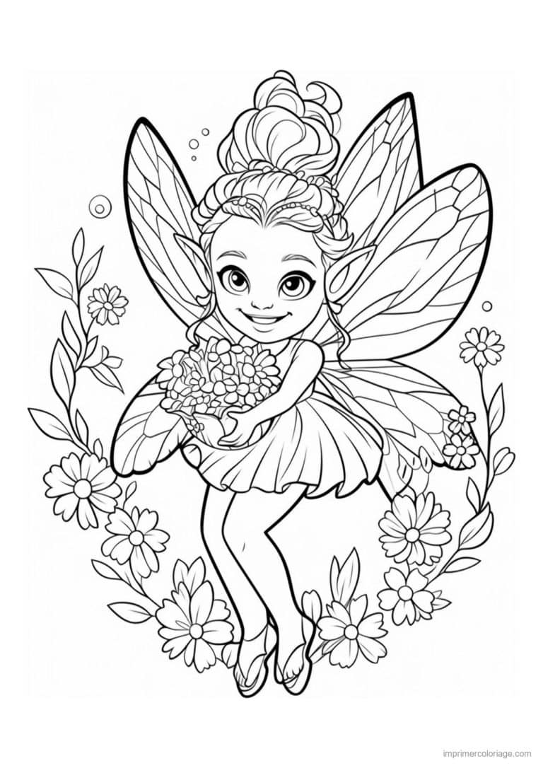 coloriage fee bouquet dans les bras - dessin gratuit &agrave; imprimer